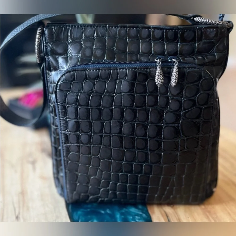 Brighton Black Croc-Embossed Shoulder Bag - Picture 2 of 9